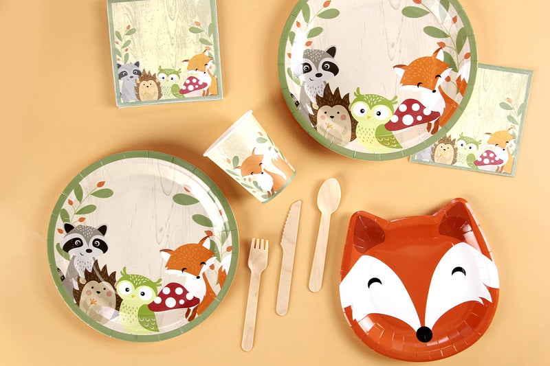 Pop Fizz Designs Woodland Creatures Party Pack | Plates, Napkins, Cups, Silverware, and Cupcake Wrappers - Image 2